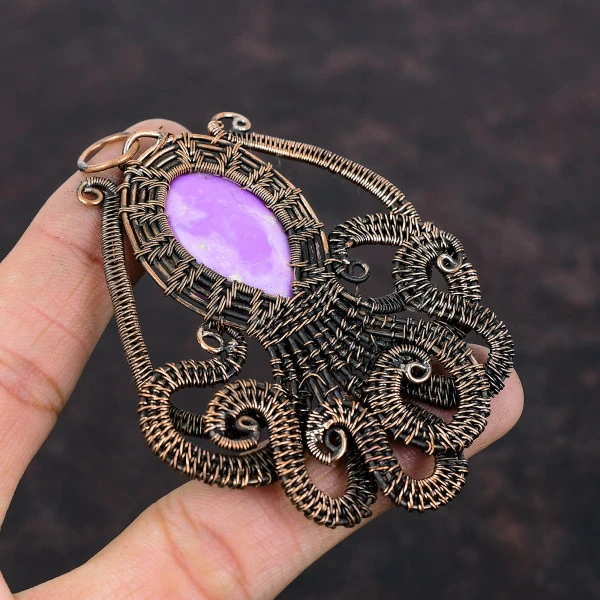 Phosphosiderite Oval Purple Handmade Copper Wire Wrapped Pendant