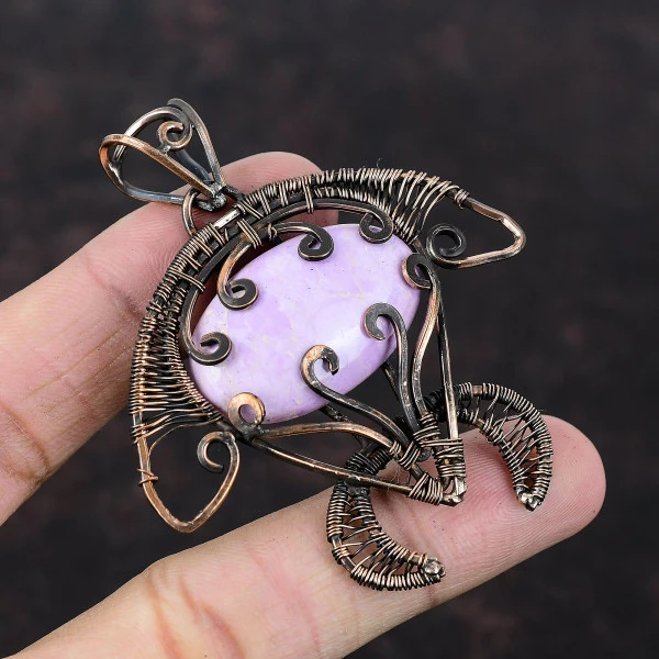 Phosphosiderite Oval Purple Handmade Copper Wire Wrapped Pendant