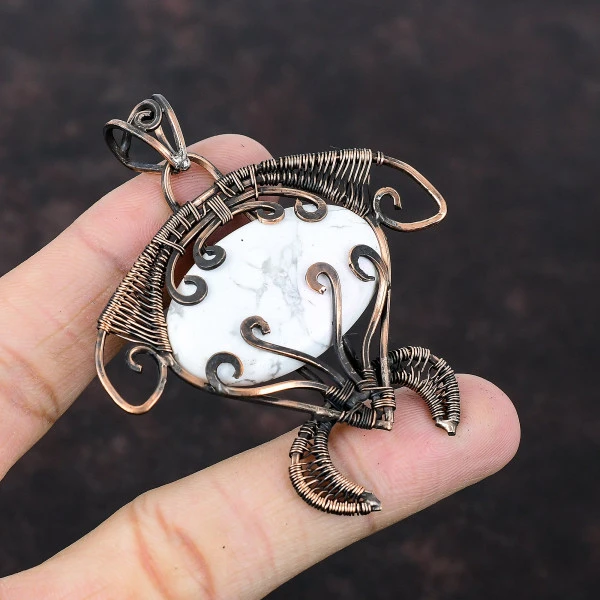 Howlite Oval White Handmade Copper Wire Wrapped Pendant