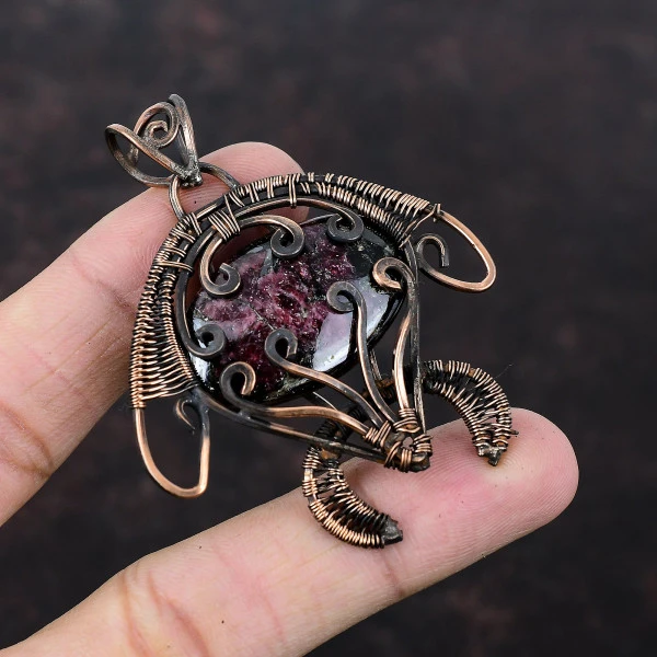 Pink Tourmaline Oval Pink Handmade Copper Wire Wrapped Pendant