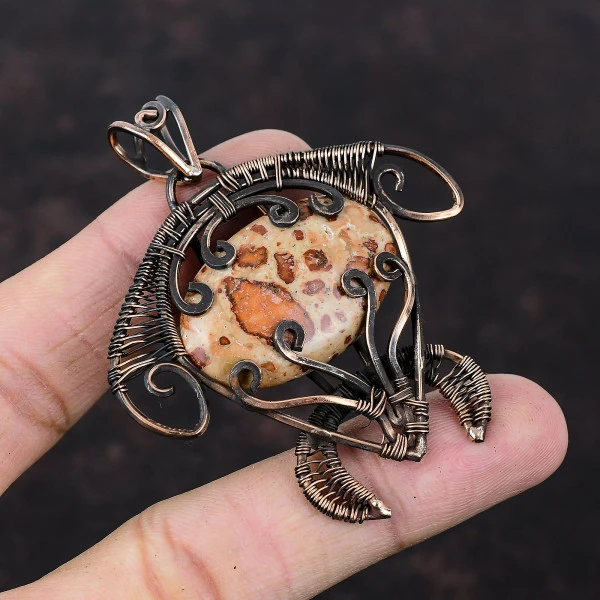 Asteroid Jasper Oval Red Handmade Copper Wire Wrapped Pendant