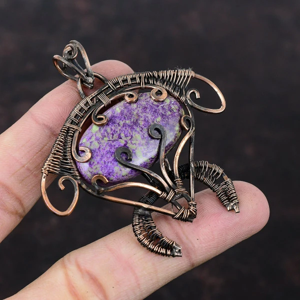 Purpurite Oval Purple Handmade Copper Wire Wrapped Pendant