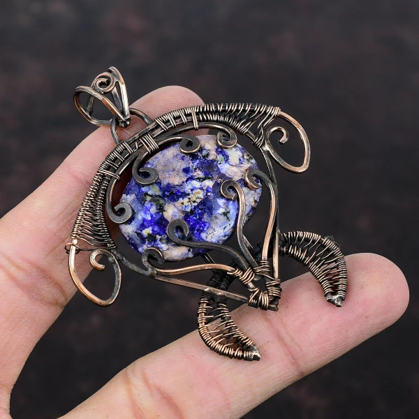 Purple Sea Sediment Jasper Oval Purple Handmade Copper Wire Wrapped Pendant