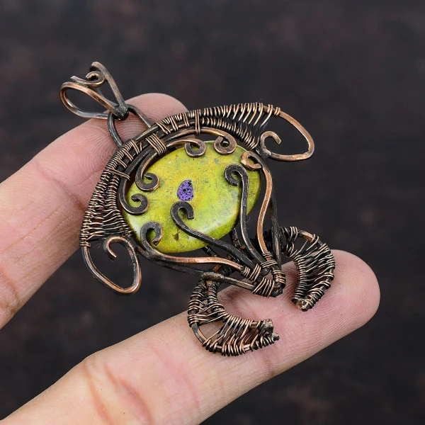 Stichtite Oval Green Handmade Copper Wire Wrapped Pendant