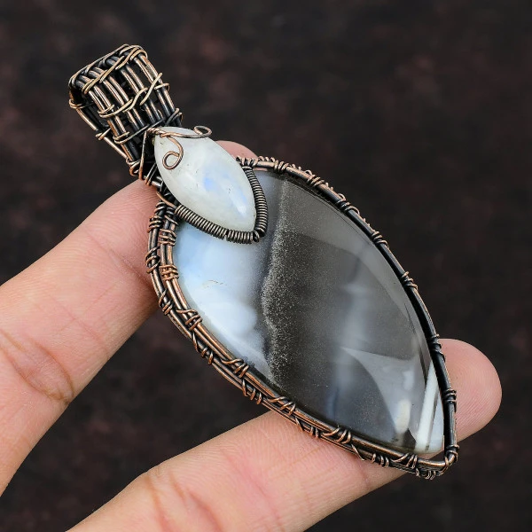 Owyhee Blue Opal Pear Blue Handmade Copper Wire Wrapped Pendant