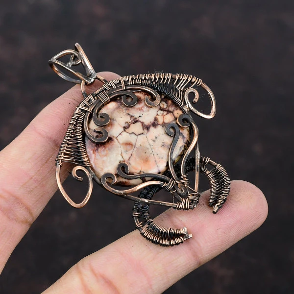 Birds Eye Jasper Oval Brown Handmade Copper Wire Wrapped Pendant