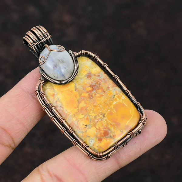 Maligano Jasper Radiant Yellow Handmade Copper Wire Wrapped Pendant