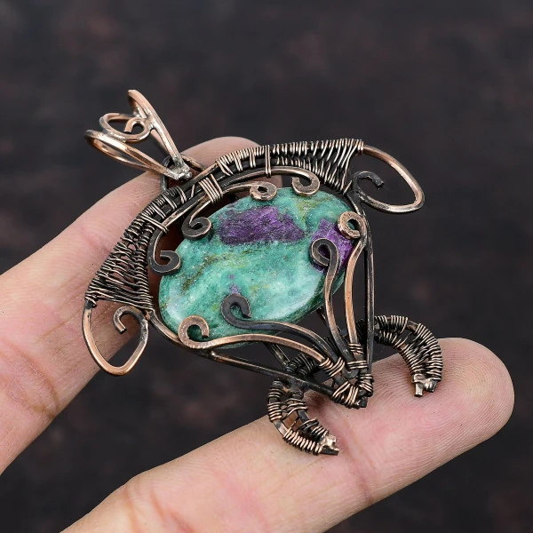 Ruby Fuchsite Oval Green Handmade Copper Wire Wrapped Pendant