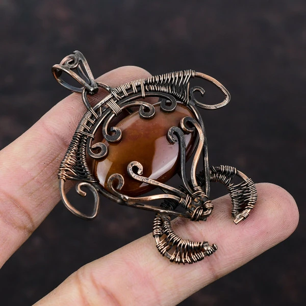 Red Jasper Oval Red Handmade Copper Wire Wrapped Pendant