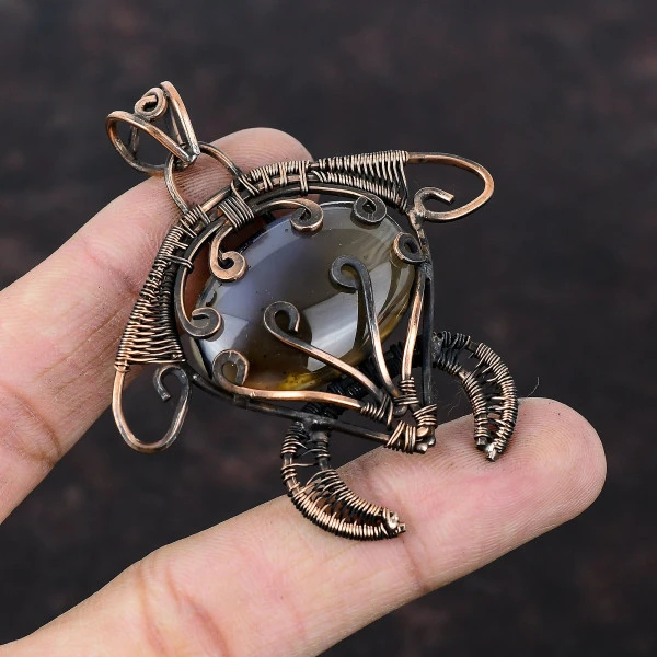 Montana Agate Oval Brown Handmade Copper Wire Wrapped Pendant