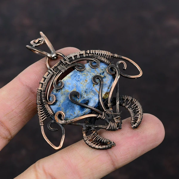 Pietersite Oval Gray Handmade Copper Wire Wrapped Pendant