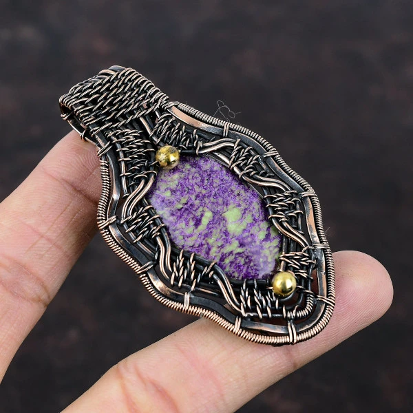 Purpurite Oval Purple Handmade Copper Wire Wrapped Pendant