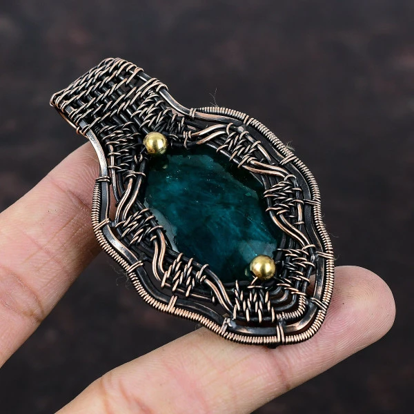 Neon Flash Labradorite Oval Blue Handmade Copper Wire Wrapped Pendant