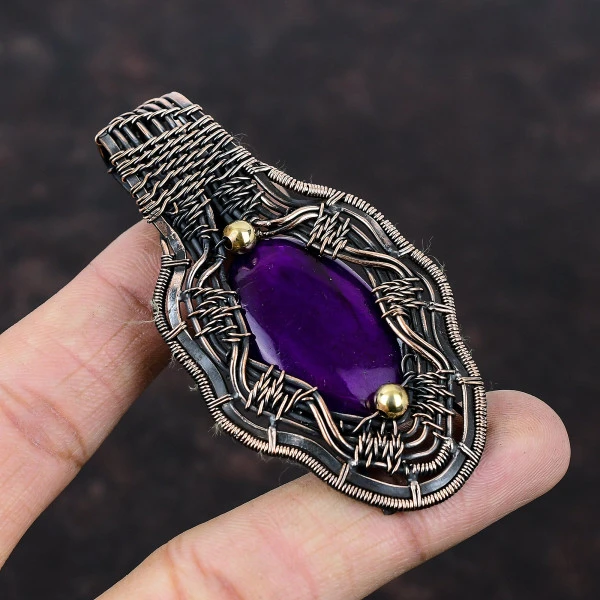 Purple Fire Labradorite Oval Purple Handmade Copper Wire Wrapped Pendant