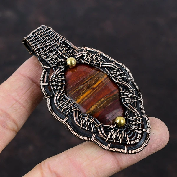 Red Snakeskin Jasper Oval Red Handmade Copper Wire Wrapped Pendant