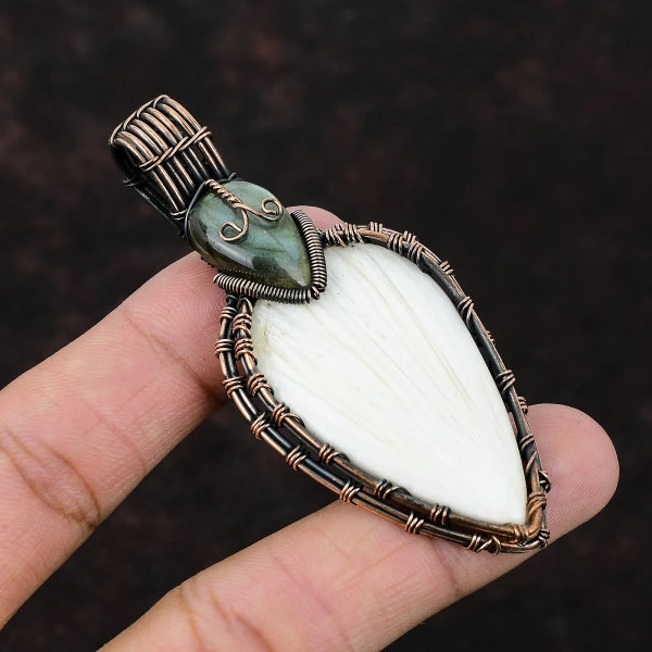 Scolecite Pear White Handmade Copper Wire Wrapped Pendant