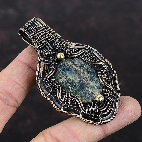 Kyanite Oval Blue Handmade Copper Wire Wrapped Pendant