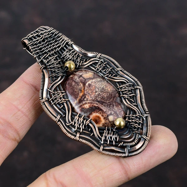Birds Eye Jasper Oval Brown Handmade Copper Wire Wrapped Pendant