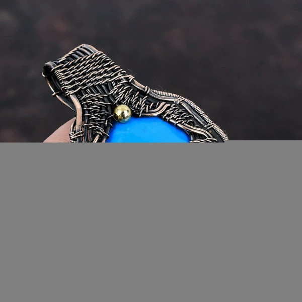 Sleeping Beauty Turquoise Oval Blue Handmade Copper Wire Wrapped Pendant