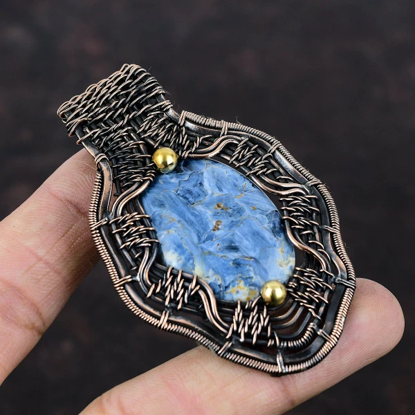 Pietersite Oval Gray Handmade Copper Wire Wrapped Pendant
