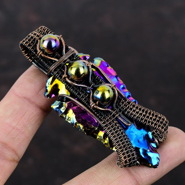 Titanium Druzy Trillion Pink Handmade Copper Wire Wrapped Pendant