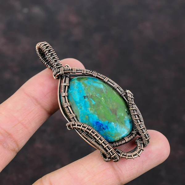 Chrysocolla Oval Blue Handmade Copper Wire Wrapped Pendant