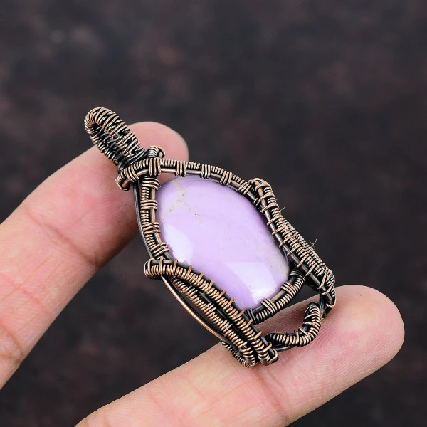 Phosphosiderite Oval Purple Handmade Copper Wire Wrapped Pendant
