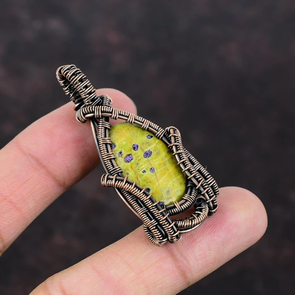 Stichtite Oval Green Handmade Copper Wire Wrapped Pendant