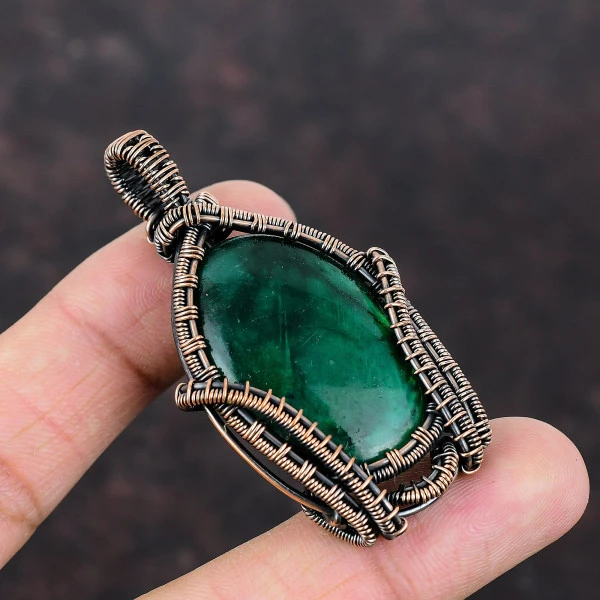 Green Fire Labradorite Oval Green Handmade Copper Wire Wrapped Pendant