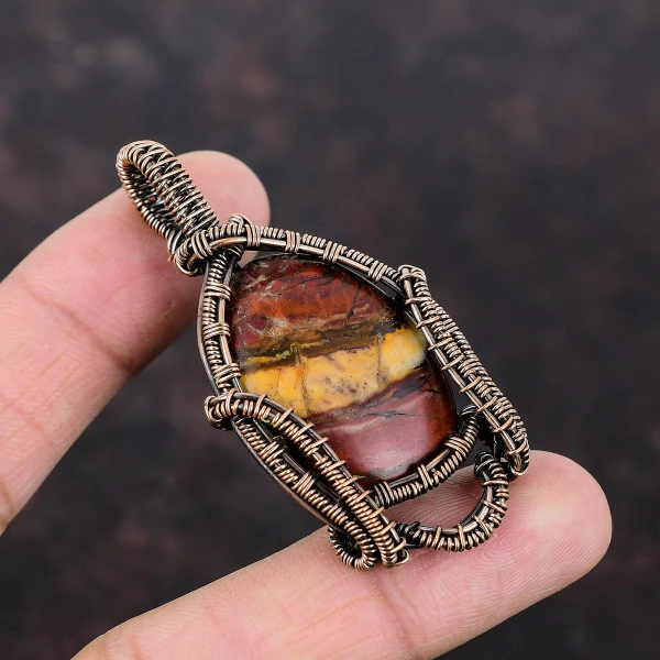 Red Snakeskin Jasper Oval Red Handmade Copper Wire Wrapped Pendant