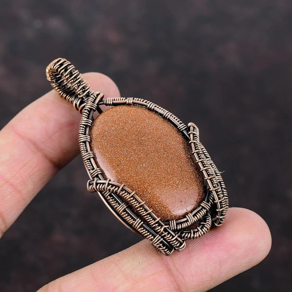 Sun Sitara Oval Orange Handmade Copper Wire Wrapped Pendant