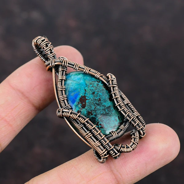 Chrysocolla Oval Blue Handmade Copper Wire Wrapped Pendant