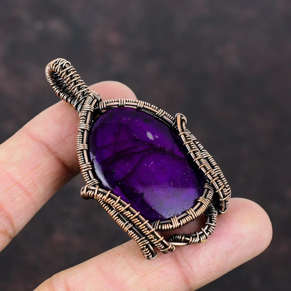 Purple Fire Labradorite Oval Purple Handmade Copper Wire Wrapped Pendant