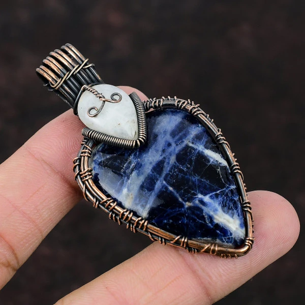 Sodalite Pear Blue Handmade Copper Wire Wrapped Pendant