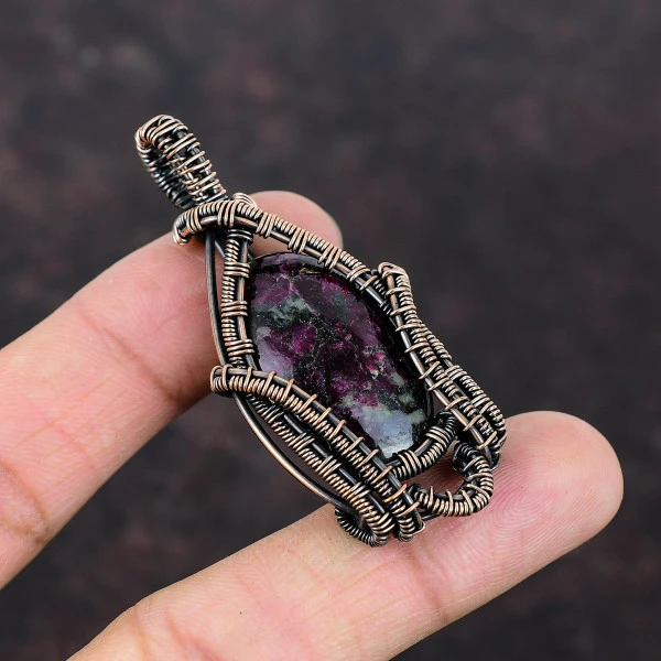 Eudialyte Oval Pink Handmade Copper Wire Wrapped Pendant