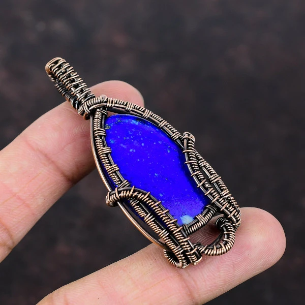 Lapis Lazuli Oval Blue Handmade Copper Wire Wrapped Pendant