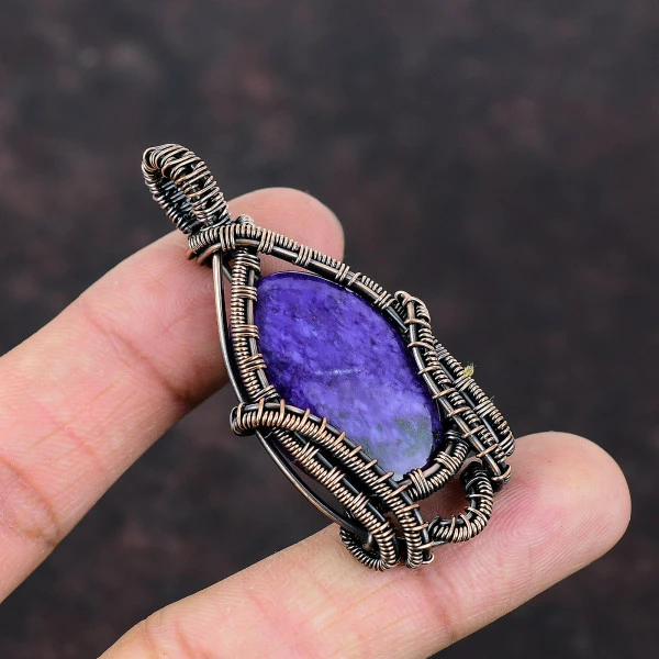 Charoite Oval Purple Handmade Copper Wire Wrapped Pendant