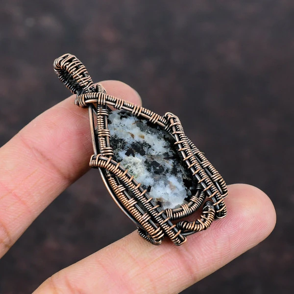 Astrophyllite Oval Black Handmade Copper Wire Wrapped Pendant