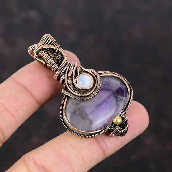 Super 23 Amethyst Oval Purple Handmade Copper Wire Wrapped Pendant