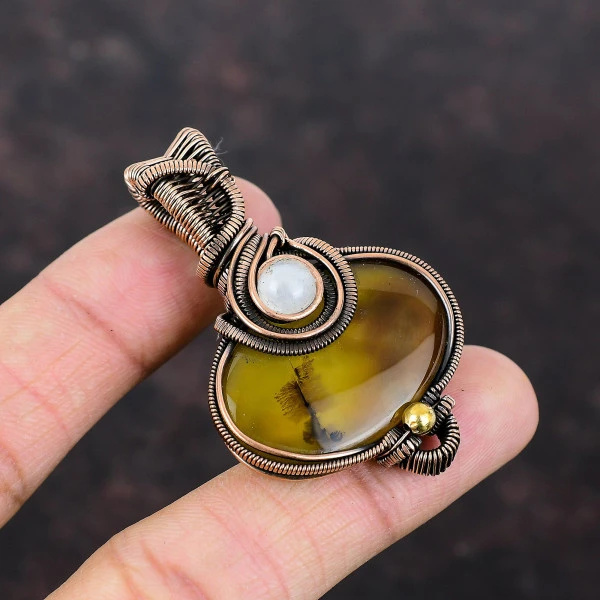 Montana Agate Oval Brown Handmade Copper Wire Wrapped Pendant