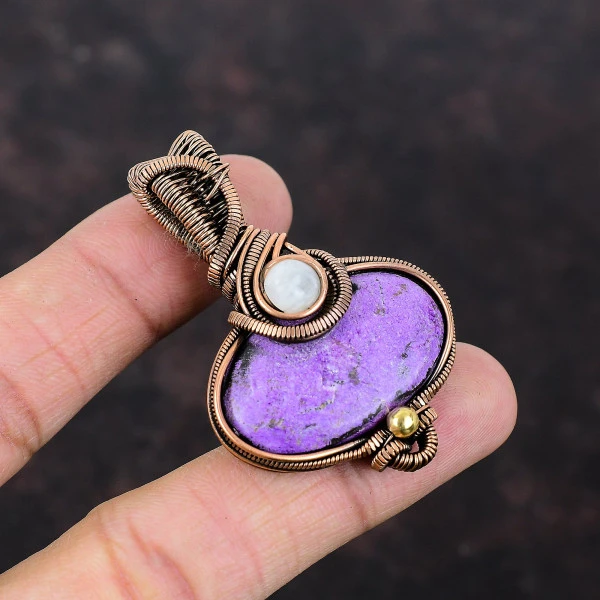 Purpurite Oval Purple Handmade Copper Wire Wrapped Pendant