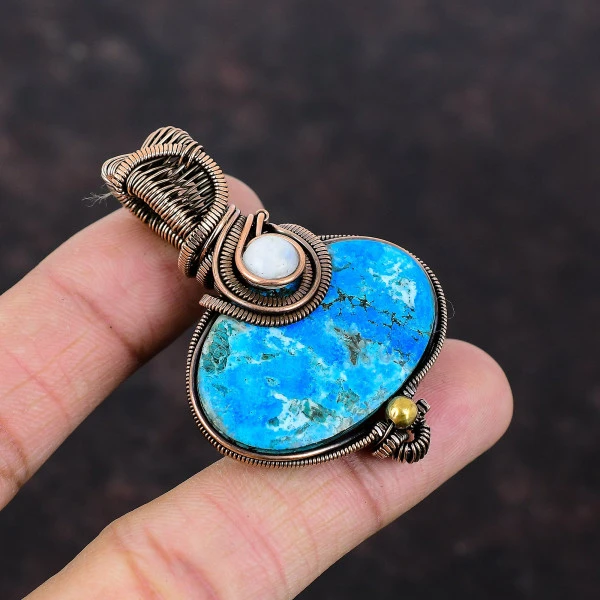 Arizona Turquoise Oval Blue Handmade Copper Wire Wrapped Pendant