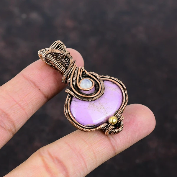 Phosphosiderite Oval Purple Handmade Copper Wire Wrapped Pendant