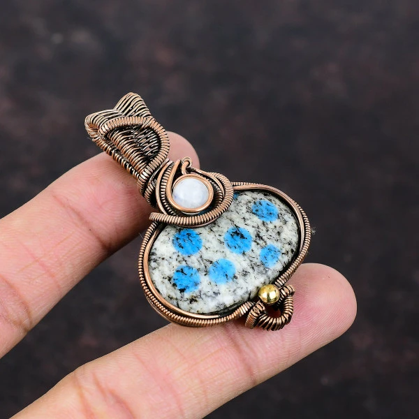 K2 Jasper Oval White Handmade Copper Wire Wrapped Pendant