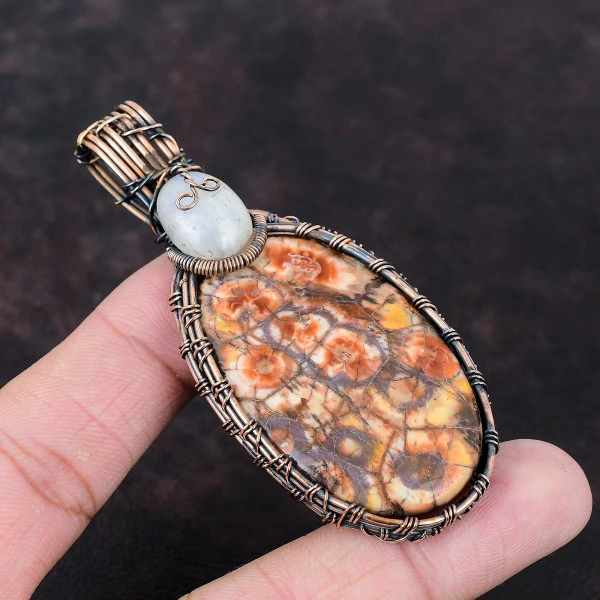 Birds Eye Jasper Oval Brown Handmade Copper Wire Wrapped Pendant