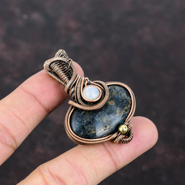 Kyanite Oval Blue Handmade Copper Wire Wrapped Pendant