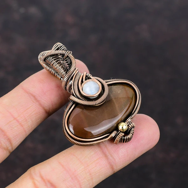 Red Jasper Oval Red Handmade Copper Wire Wrapped Pendant