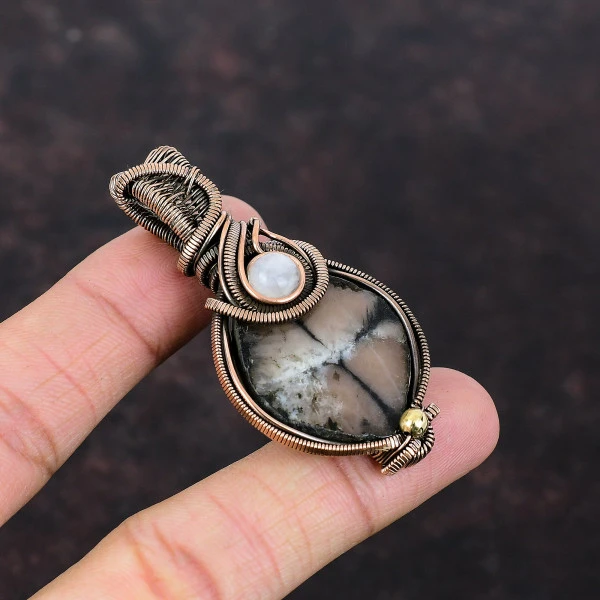 Chiastolite Marquise Brown Handmade Copper Wire Wrapped Pendant