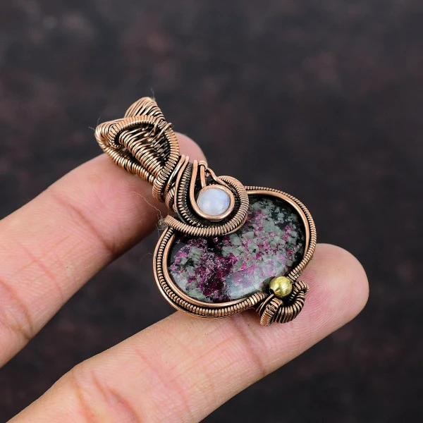 Eudialyte Oval Pink Handmade Copper Wire Wrapped Pendant