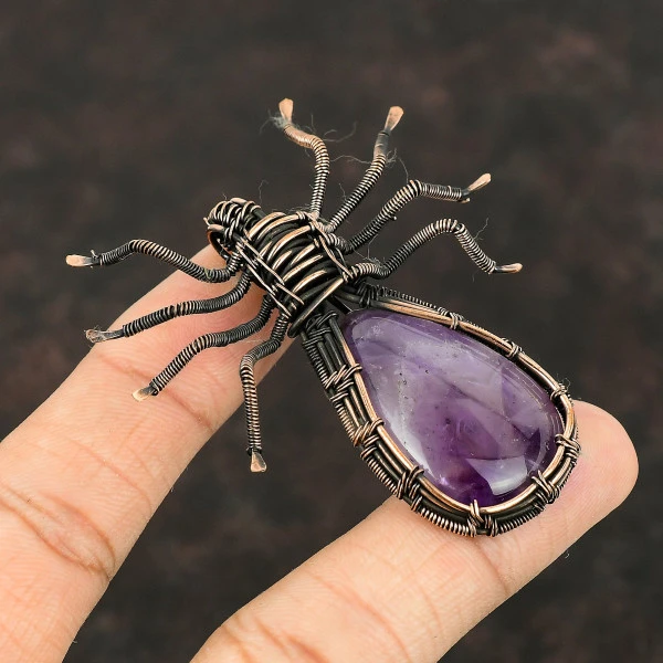 Star Amethyst Pear Purple Handmade Copper Wire Wrapped Pendant